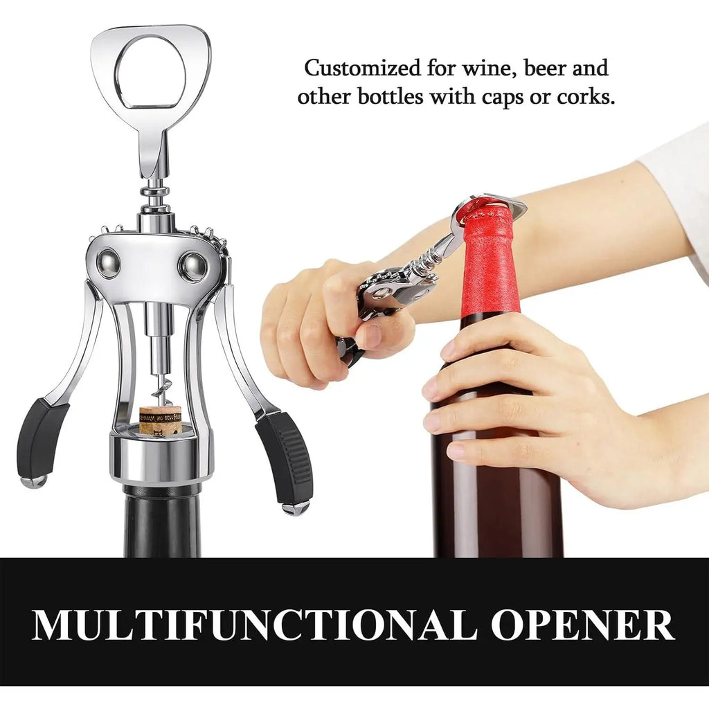 Heavy-Duty Zinc Alloy Wing Corkscrew - Multifunctional Bottle Opener