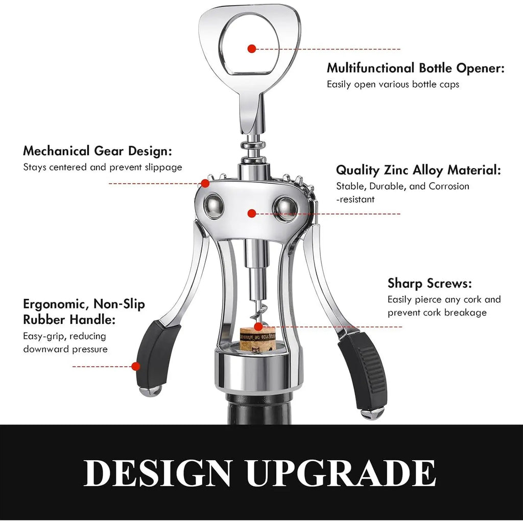 Heavy-Duty Zinc Alloy Wing Corkscrew - Multifunctional Bottle Opener